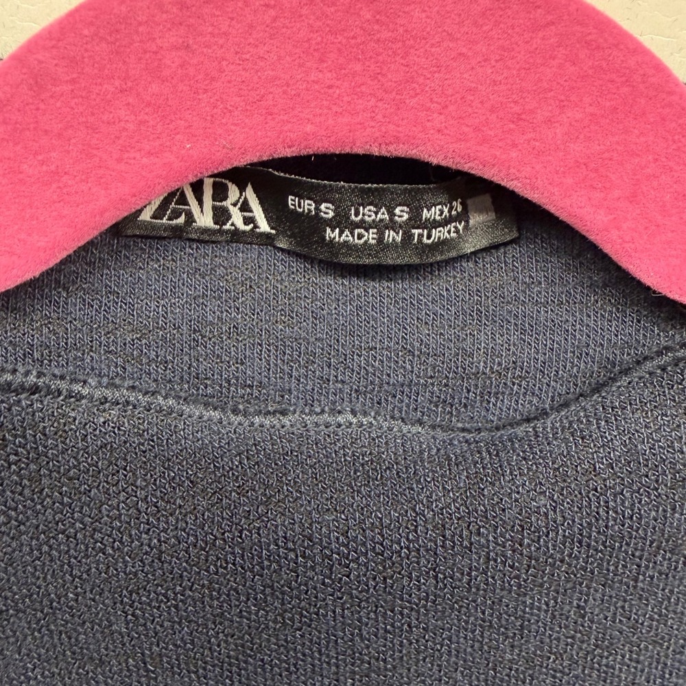 ZARA Mock Neck Sheath Dress Navy Blue Small Bodycon Festival Romantic Luxury - Picture 2 of 6